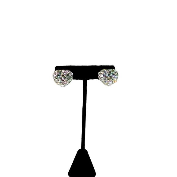 Charmelle Crystal Rhinestone Heart Stud Pierced Earrings - Picture 1 of 8